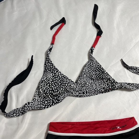 ZEROXPOSUR  Bikini Skirt Swimsuit Woman’s Size 10 Tie Padded Reversible Black - Picture 3 of 12